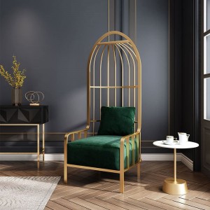 Stylish Luxurious Gold Balloon Chair Cushion Birdcage Chair Metal Accent Club Chair with Green Velvet