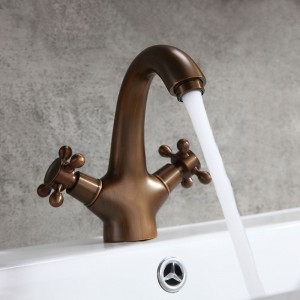 Suex Classic Double Cross Handle Single Hole Bathroom Sink Faucet Brass in Antique Brass