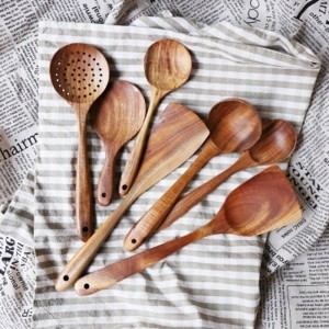 Thailand teak Natural Wood Craft Tableware Spoon Ladle Long Rice Soup Skimmer Cooking Spoons Scoop Handmade Kitchen Tool Set