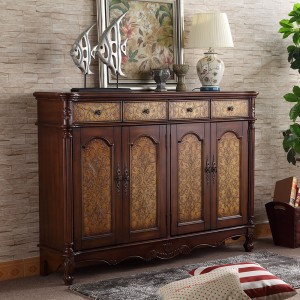 Traditional 59" Rectangular Carved Accent Sideboard Buffet & Cabinets with 4 doors & 4 drawers Birch MDF in Walnut