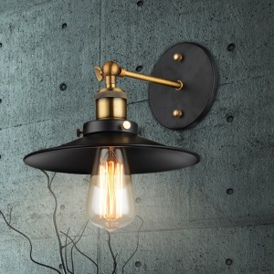 Tray Retro Style Saucer Shape Single-Light Indoor Wall Sconce in Black & Brass