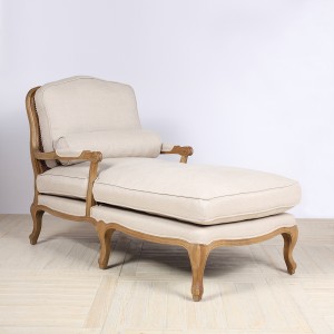 Vintage Beige Upholstered French Chaise Lounge Chair