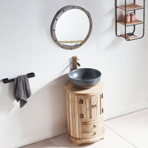 Vintage Rustic 20" Single Sink Bathroom Vanity with Mirror Natural/Walnut Vessel Sink Vanity Cabinet with Drawers&Doors