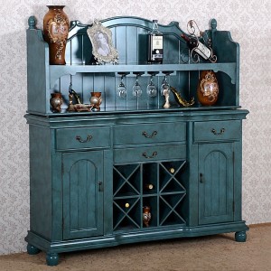 Vintage Rustic Wine Cabinet Bar Sideboard with Storage Antique Wine Sideboard with Glass Rack & Drawers