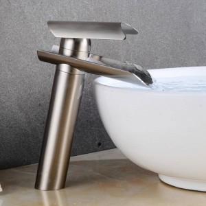 Waterfall Basin Faucet Brass / Glass Spout Bathroom Faucets Hot Cold Mixer Tap Waterfall Faucets Crane 9129S Nickel Brushed