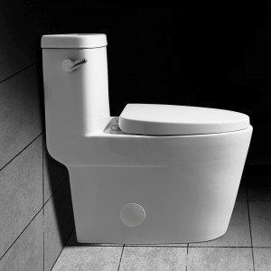 White Compact Water Sense Labeled One-Piece Elongated 1.28 GPF Siphonic Toilet & Left-Hand Trip Lever Chrome