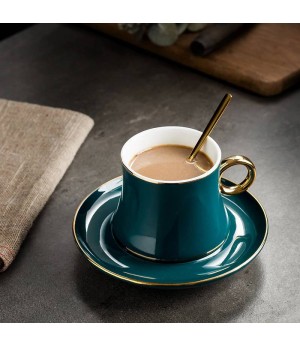  European Style Ceramic Coffee Cups Set Creative Golden Edge Tea Cup and Saucer Fashion Flower Tea Teacup Porcelain