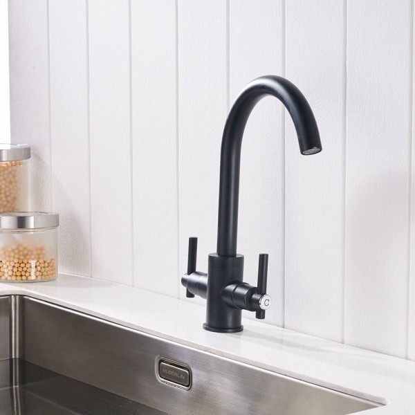 Luxury Black color Kitchen Faucets Double Hands Round Bathroom Sinks ...