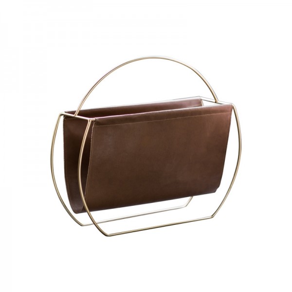 Luxury Modern Minimalist Brass Metal Frame Faux Leather Magazine File ...