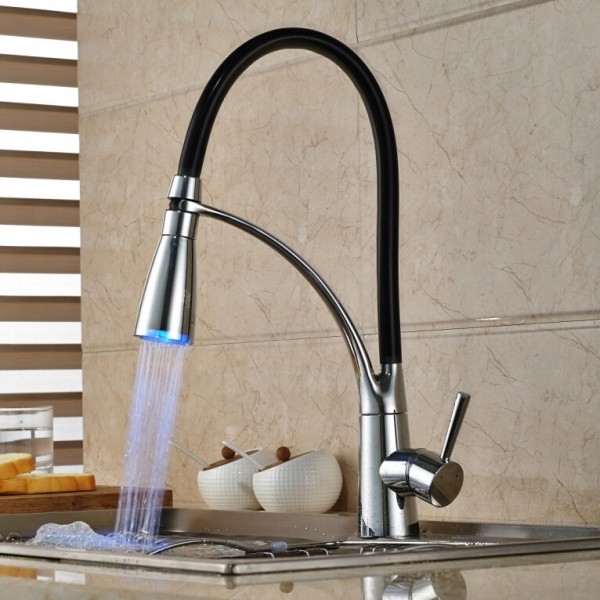 Luxury Modern Single Handle LED Kitchen Faucet with Pullout Sprayer ...