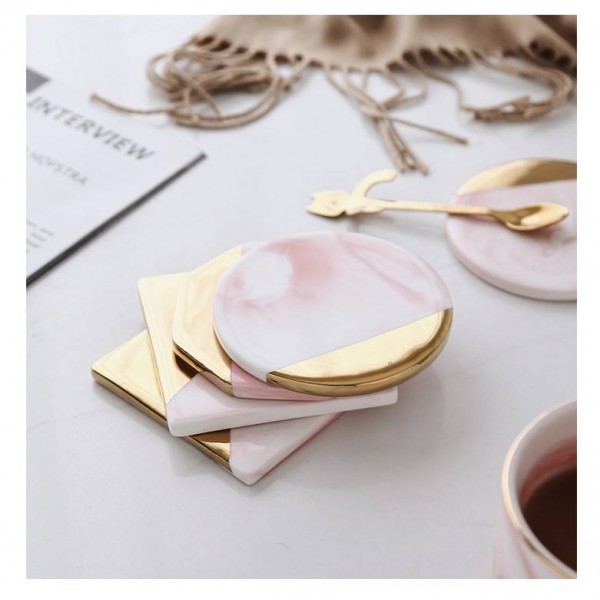 Luxury Pink Marble Coaster Creative Simple Ceramic Coaster Home Table ...