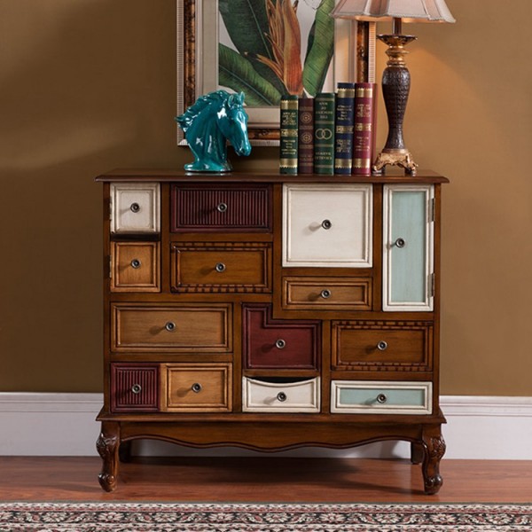 Luxury Vintage Colorful Accent Cabinet with 9 Storage Drawers & 2 Doors ...