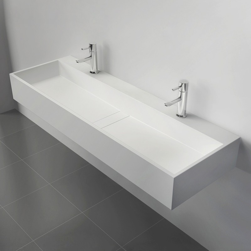 Luxury 47 Inch Wall Mount Double Sink Stone Resin Matte Glossy