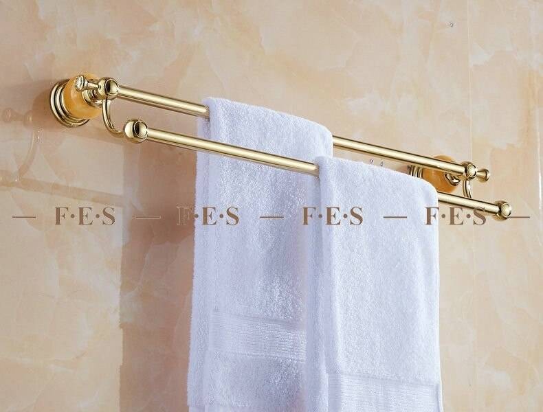Luxury 62 Jade Series Golden Polish Copper With Jade Double Towel Bar Continental Bathroom Accessories Towel Rack Towel Shelf 50cm 62 Jade Series Golden Polish Copper With Jade Double Towel Bar Continental Bathroom