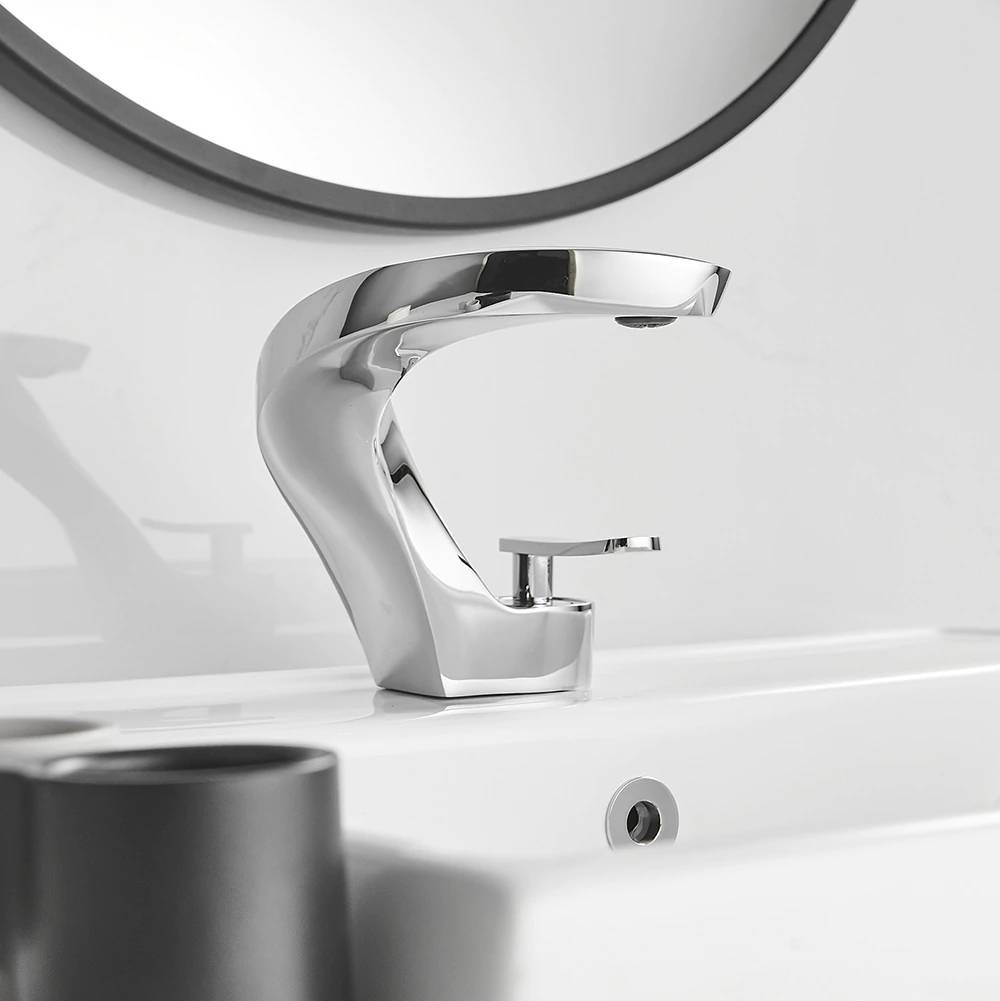 Chrome Bathroom Deck Mount Basin Mixer Single Handle/Hole Faucet Cold&Hot Taps