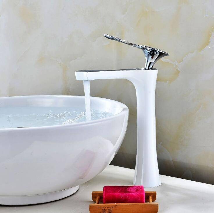 Luxury Basin Faucets Modern White/Black Faucet Single Hole Bathroom ...