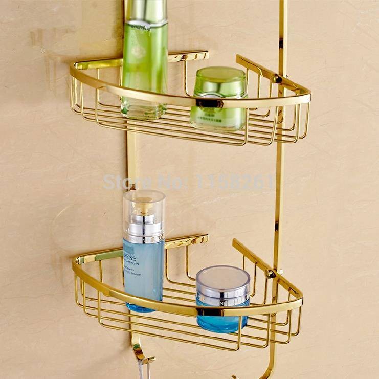 Gold Bathroom Hardware Bath Shower Shelf Wall Mounted Corner Storage Organizer 