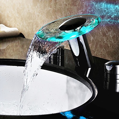 Luxury Caa Led Colored Waterfall Widespread Bathroom Sink Waterfall Widespread Bathroom Sink