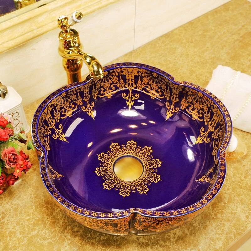 Luxury Artistic Europe Style Counter Top porcelain wash basin bathroom