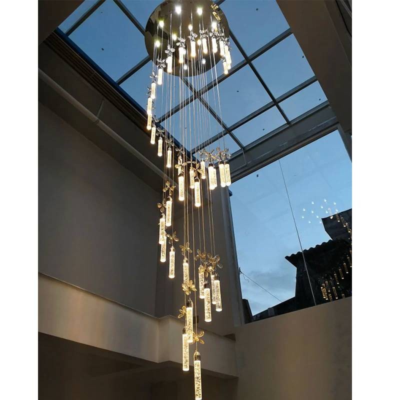Luxury Crystal Chandelier Lighting Stairs Long Chandeliers Bubble Column Suspension Light Living Room Hotel Lobby Crystal Chandelier Lighting Stairs, Long Crystal Chandelier Lights