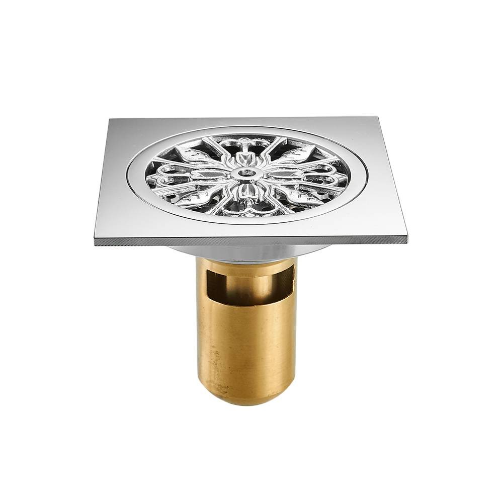 Solid Brass Chrome Silver Bathroom Square Cover Anti Odor Floor Shower Drain