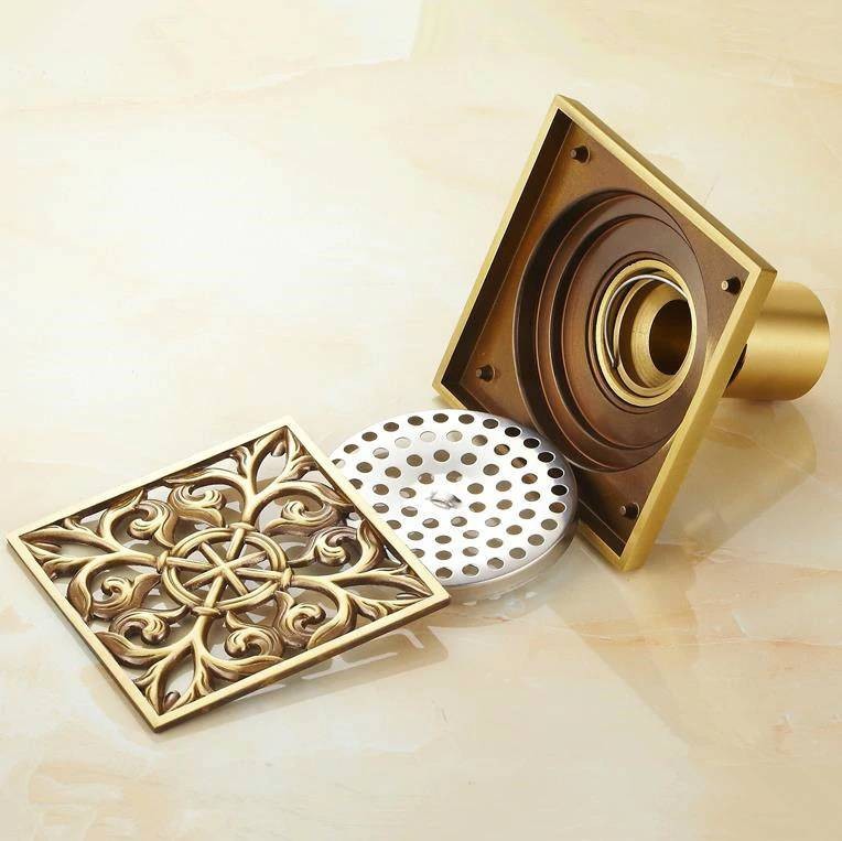 Waste Antique Floor Drain Brass Bathroom Accessory Carved Cover Drain Strainers 