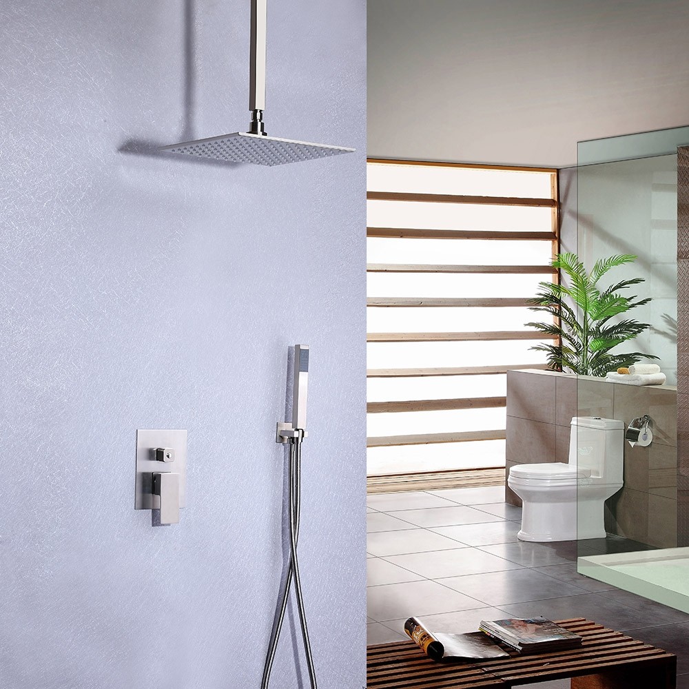 Luxury Dree Modern Brushed Nickel LED Bathroom Ceiling Mount Rain ...