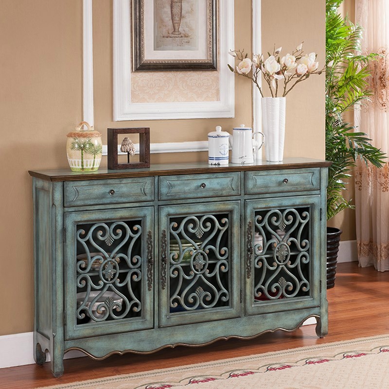 Luxury Farmhouse Distressed Blue 2 3 Door Accent Cabinet With Drawers Storage Shelves Buffet Sideboard Solid Wood Farmhouse Distressed Blue 2 3 Door Accent Cabinet With Drawers Storage Shelves