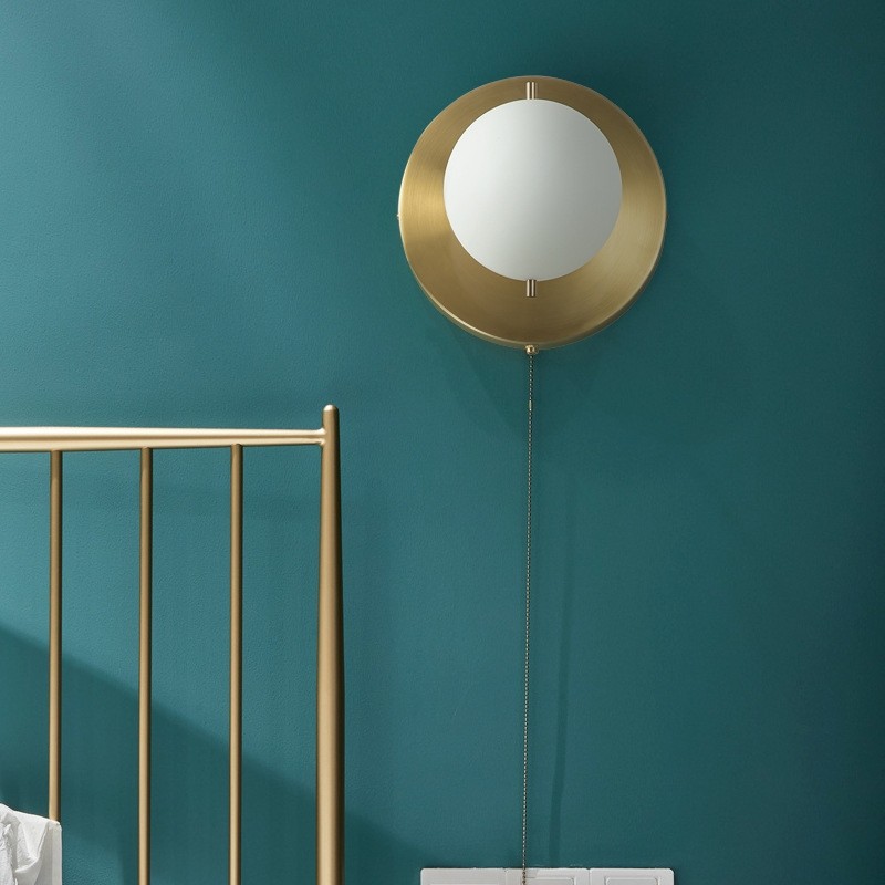 Luxury gidu mid century wall light with pull chain switch glass globe 1