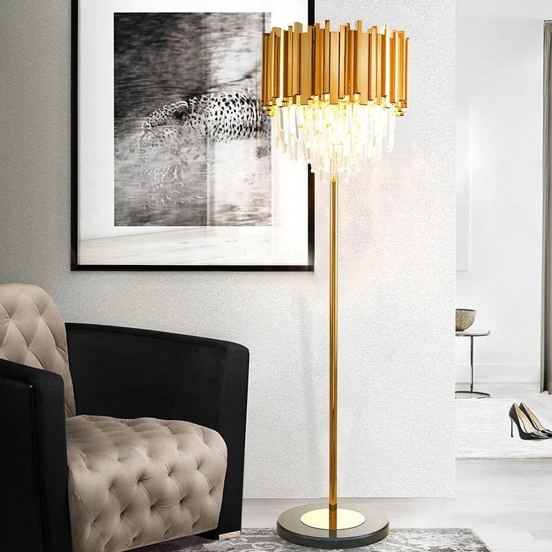 Luxury Hotel Lobby Gold Crystal Floor, Tall Led Floor Lamps