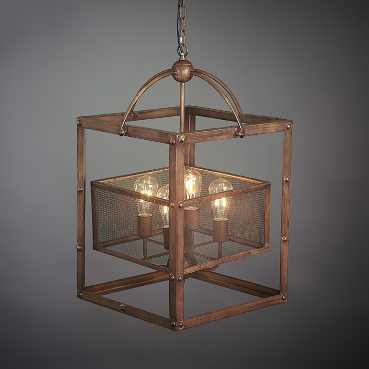Luxury Industrial Metal Rectangular 4-Light Mesh Shade ...
