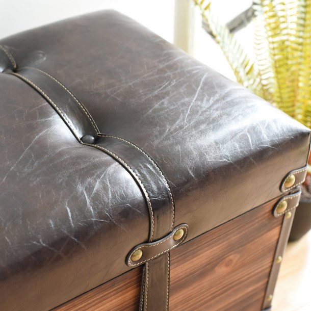 Luxury Industrial Vintage Storage, Rothwell Contemporary Tufted Bonded Leather Storage Ottoman Bench Brown