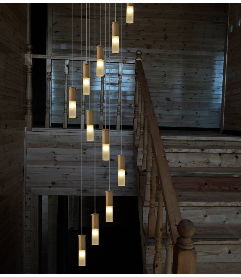 Large Wooden Staircase Light Led Villa, Large Wooden Chandelier Modern Design
