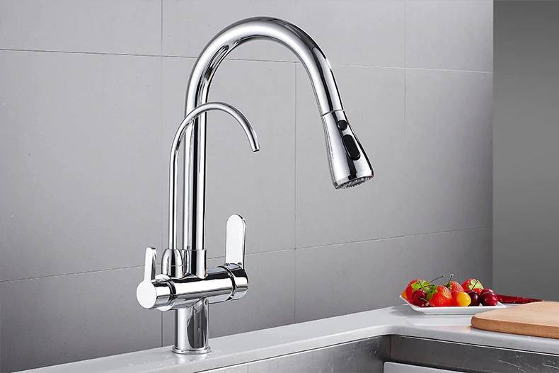 Wall Mounted Tap Crane For Kitchen Water Filter Three Ways Sink Mixer Faucet New 