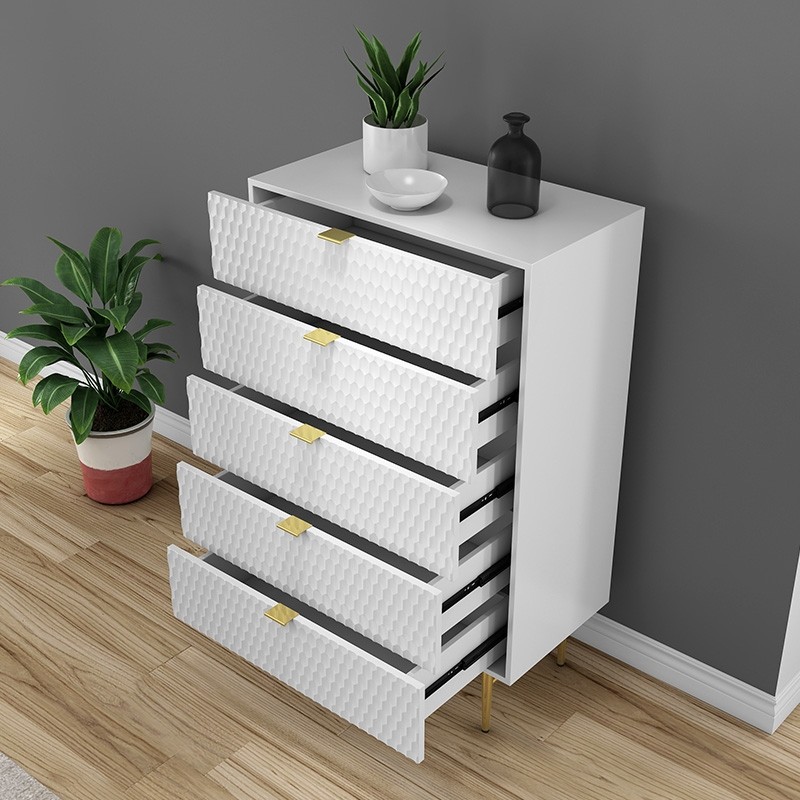 Luxury Mid Century Modern 5-Drawer Gold & White Accent ...