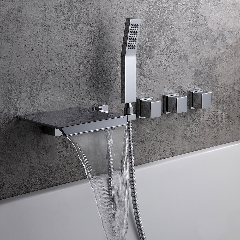 Luxury Moda Modern Style Polished Chrome Wall-Mounted Waterfall Bathtub ...