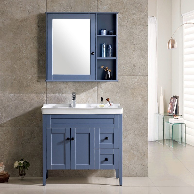 Luxury Modern 36 Blue White Single Bathroom Vanity With Ceramic Vanity Top Medicine Cabinet Modern 36 Blue White Single Bathroom Vanity With Ceramic Vanity Top Medicine Cabinet For Sale