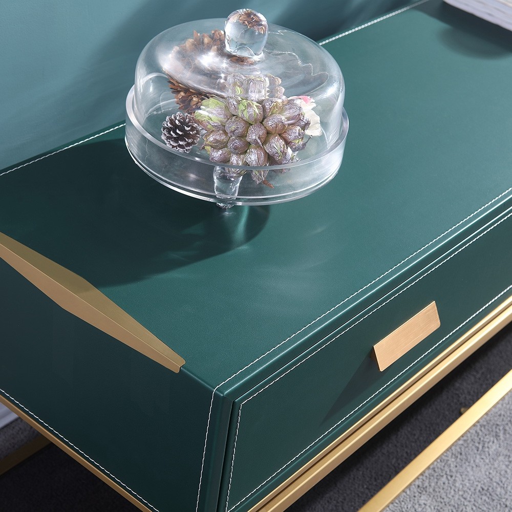 Blackish Green Faux Leather Tv Stand, Faux Leather Tv Stand