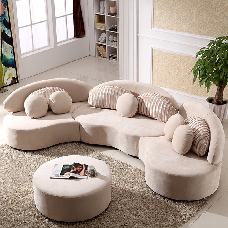 Luxury Modern 7-Seat Modular Sofa Round Sectional Sofa Beige Velvet ...