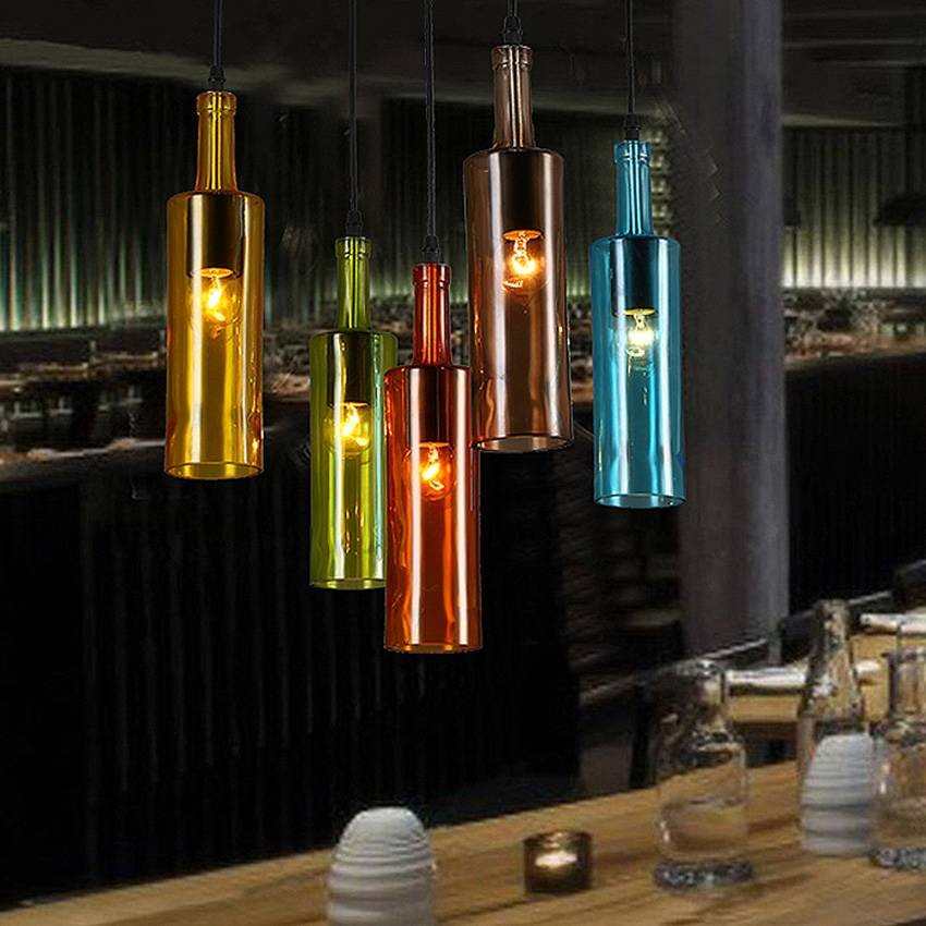 Luxury Modern Art Deco Stained Glass Pendant Light Novelty Creative Restaurant Cafe Bar Hotel Dining Room Wine Bottle Fixture Stained Glass Pendant Light Novelty, Stained Glass Light Fixtures Modern