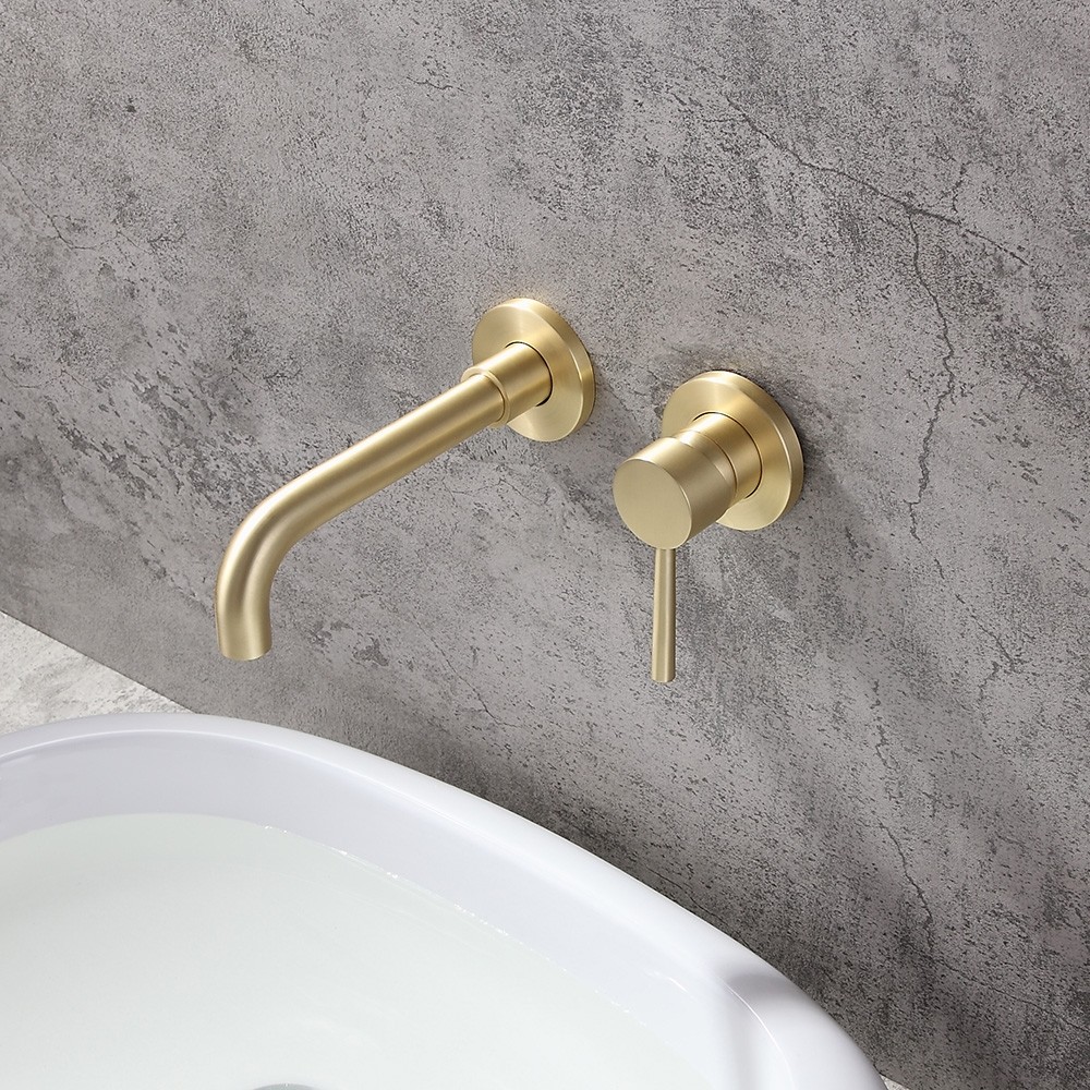 JinYuZe Modern Single Lever Wall Mounted Bathroom Solid Brass Sink Faucet,Valve Included Swivel Mixer Tap,Brushed Brass