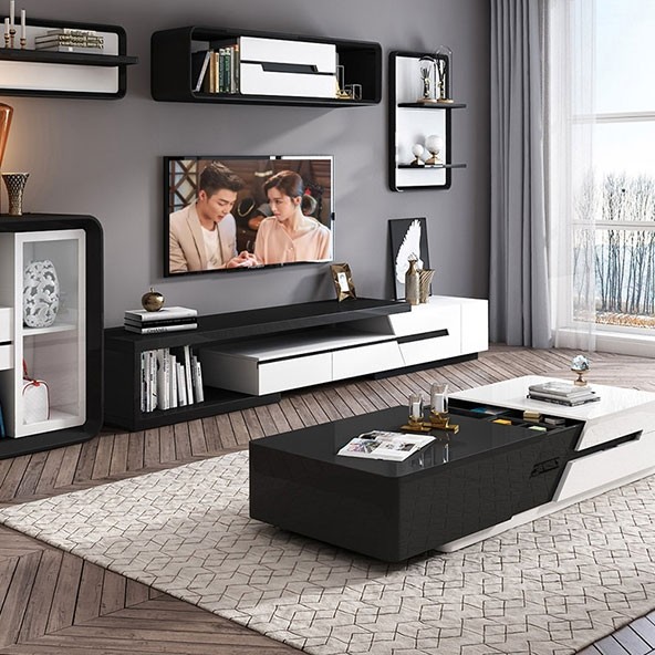 Luxury Modern Extendable Tv Stand, White Tv Stand With Bookcases