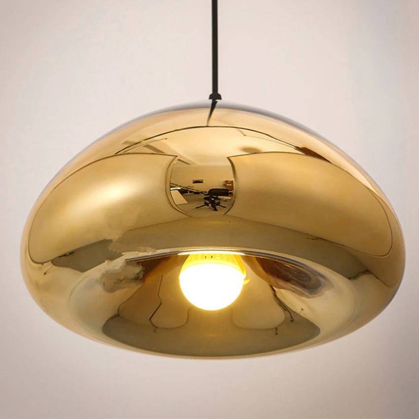Modern Bowl Mirror Glass Pendant Lamp Copper Brass Cafe Ceiling Light Fixtures 