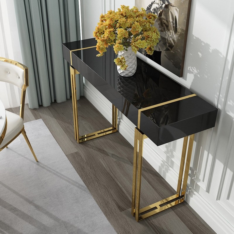 Black Console Table With Drawer Storage, High End Designer Console Tables