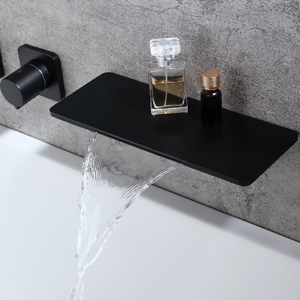 Hand Shower In Matte Black Solid Brass, Waterfall Bathtub Faucet