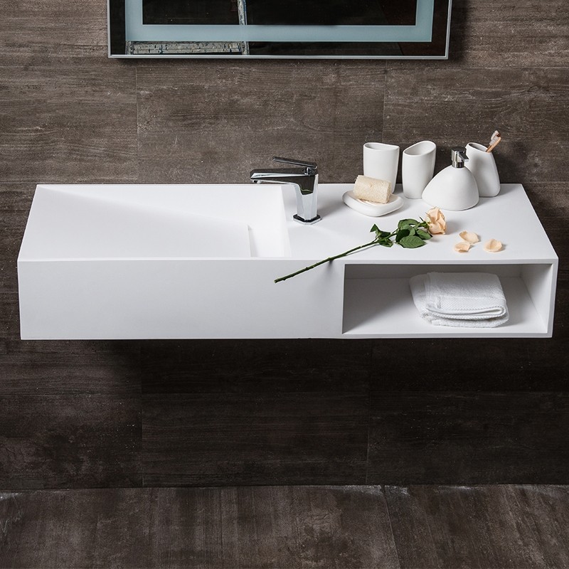 Luxury Modern Wall-Mount Stone Resin Rectangular Bathroom Sink in Matte ...