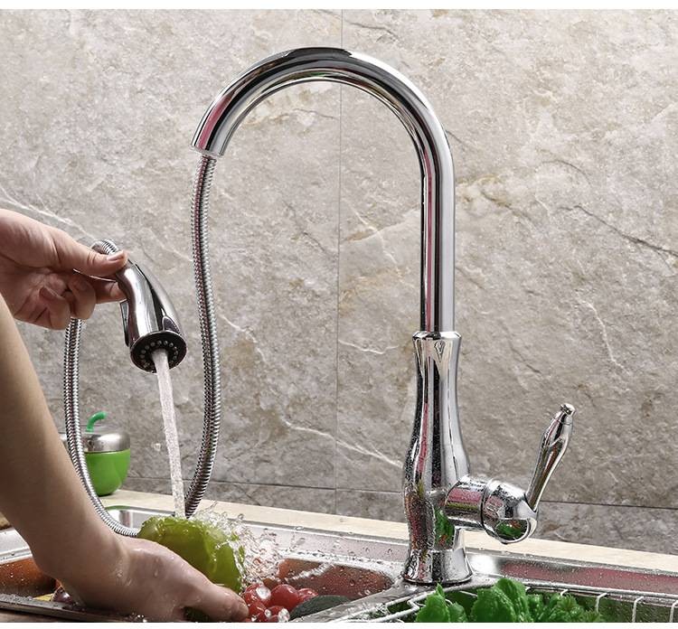 Luxury New Kitchen Faucets Chrome/Gold Single Handle Pull Out Kitchen