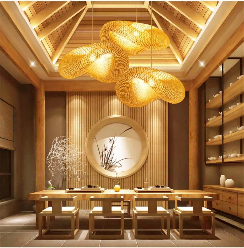 Luxury Nordic LED Wood Pendant Lamp Bamboo Kitchen