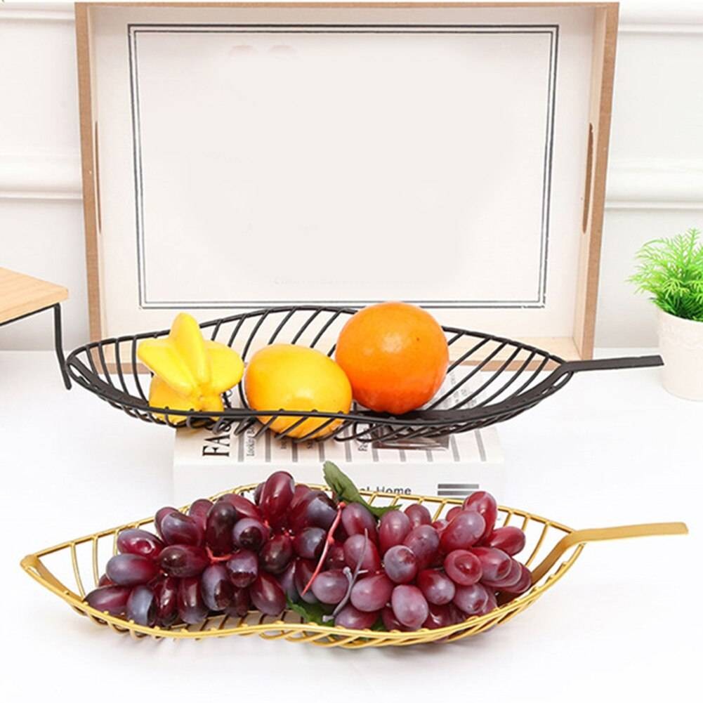 Luxury Nordic Style Iron Tray Leaf Shaped Fruit Basket Simple Candy Snack Storage Basket Kitchen Living Room Table Fruit Plate Decor Nordic Style Iron Tray Leaf Shaped Fruit Basket Simple Candy Snack Storage