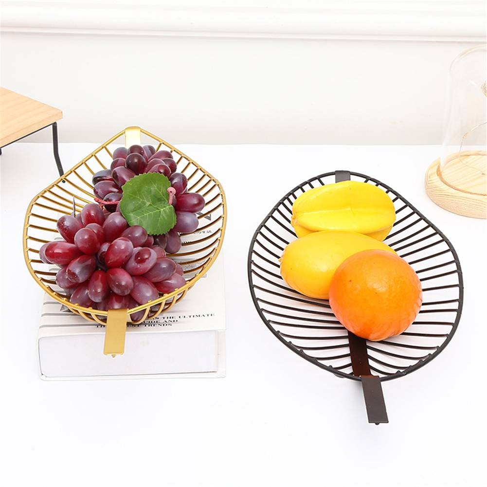 Luxury Nordic Style Iron Tray Leaf Shaped Fruit Basket Simple Candy Snack Storage Basket Kitchen Living Room Table Fruit Plate Decor Nordic Style Iron Tray Leaf Shaped Fruit Basket Simple Candy Snack Storage